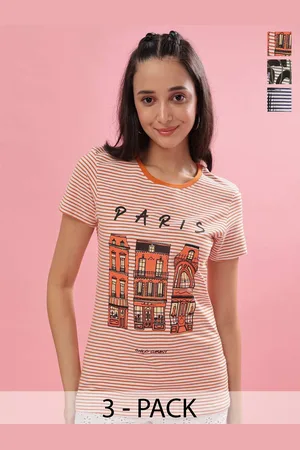 dollar Women Pack Of 3 Striped Round Neck Short Sleeves T-shirts