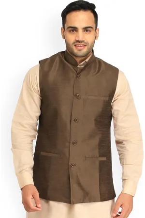 Exotic India Bison Art Silk Plain Wedding Waistcoat with Front Pockets