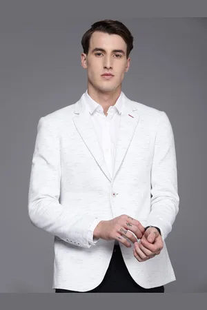 Manyavar Men White Self Design Party Wear Blazer