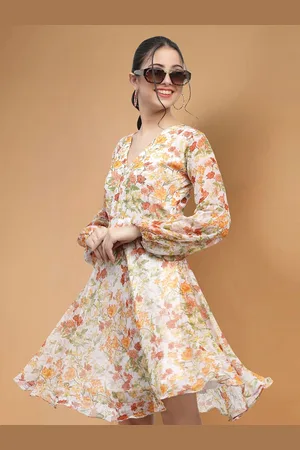 Moda Rapido Floral Print Applique Fit & Flare Dress