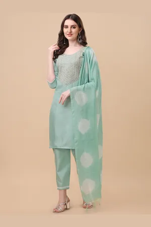 GUFRINA Floral Yoke Design Regular Thread Work Kurta With Trousers & Dupatta