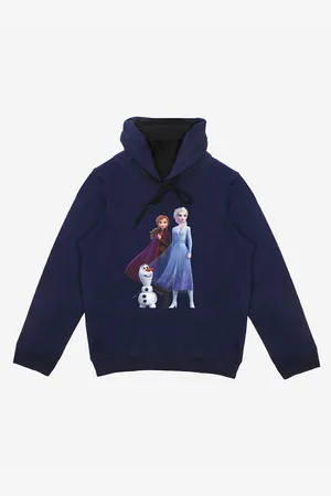 YK Girls Navy Blue Disney Princess Printed Hooded Sweatshirt