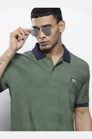 Nautica Men Green Solid Polo Collar Pure Cotton T-shirt
