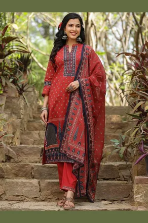 Kalini Ethnic Motifs Pure Cotton Kurta With Trousers & Dupatta