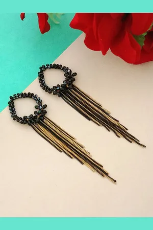DIVASTRI Gold-Plated Artificial Beaded Contemporary Drop Earrings