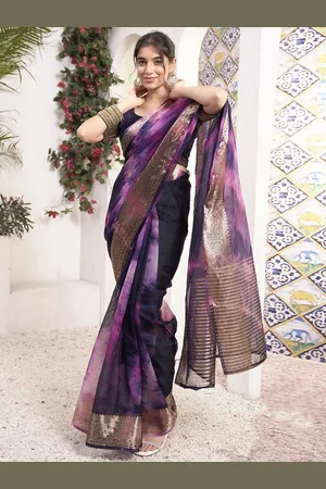 DIVASTRI Tie and Dye Zari Organza Saree