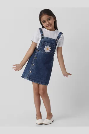 Nauti Nati Girls Floral Applique Denim Pinafore Dress