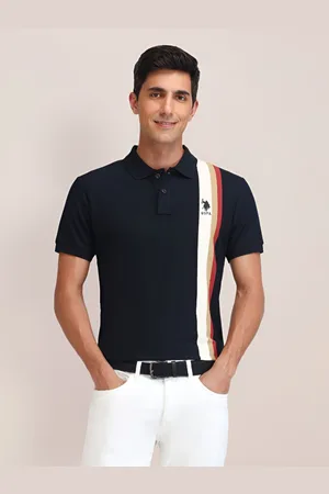 U.S. Polo Assn. Men Striped Polo Collar Cotton Slim Fit T-shirt