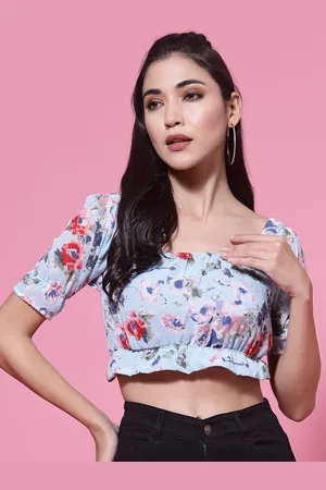 DressBerry Floral Print Puff Sleeve Georgette Crop Top