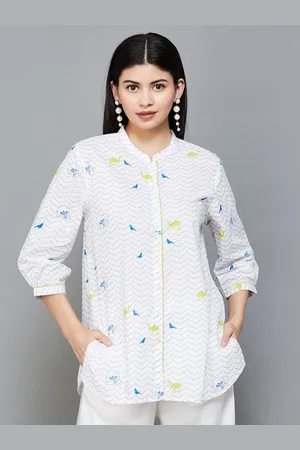 Lifestyle Mandarin Collar Printed Pure Cotton Tunic