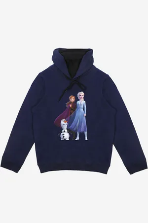 YK Girls Navy Blue Frozen Printed Hooded Sweatshirt