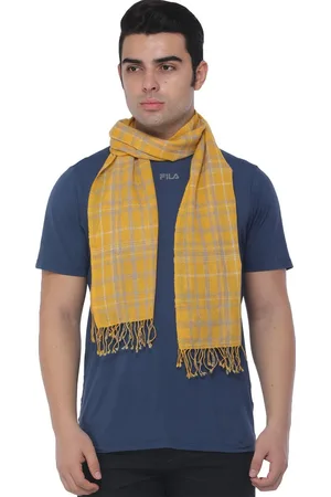 Exotic India Old Gold Checks Woven Pure Cashmere Wool Men