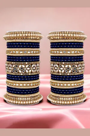 Leshya Set Of 48 Brass Plated Stone Studded & Beaded Bangles