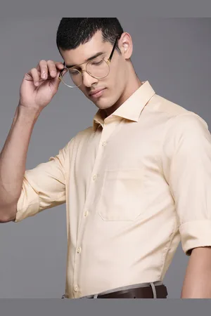 Louis Philippe Men Beige Classic Regular Fit Solid Opaque Pure Premium Cotton Formal Shirt