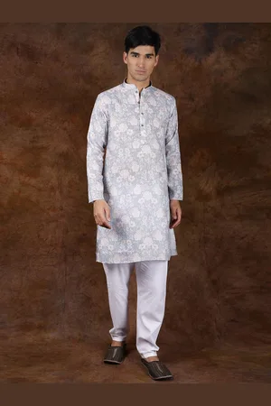 Exotic India Pure Cotton Floral Printed Casual Kurta Pajama Set