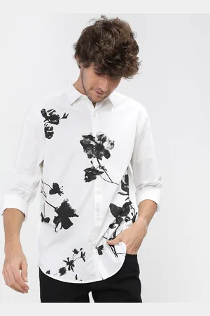 Highlander Men White Slim Fit Floral Printed Casual Shirt