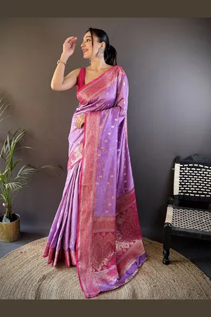 DIVASTRI Ethnic Motifs Zari Silk Blend Designer Banarasi Saree