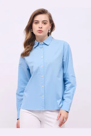 Styli Women Spread Collar Solid Cotton Casual Shirt