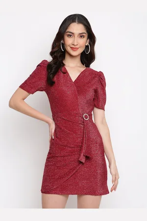Latin Quarters Women Maroon Wrap Dress