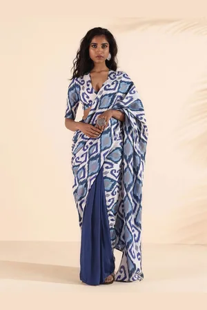 trueBrowns Ethnic Motifs Silk Blend Ikat Saree