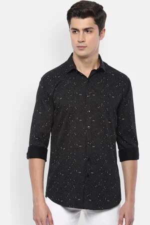 V Dot Men Black Slim Fit Printed Cotton Casual Shirt