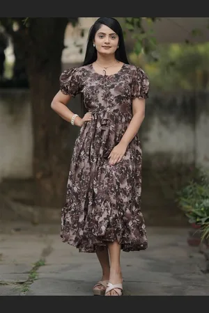 Kalini Print Puff Sleeve Fit & Flare Midi Dress