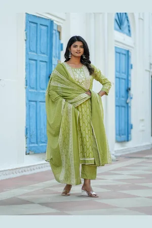 Moda Rapido Women Ethnic Motifs Panelled Thread Work Pure Cotton Kurta with Trousers & With Dupatta