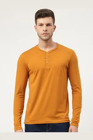 FREECULTR Men Gold-Toned & butterscotch Henley Neck Bamboo Antimicrobial T-shirt