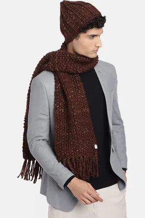 Magic Needles Men Self Design Acrylic Beanie & Scarf Set