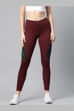Reebok Women Maroon & Black One Series Running Vector Colourblocked Tights