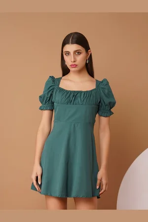 Chemistry Women Puff Sleeve Ruched Empire Mini Dress
