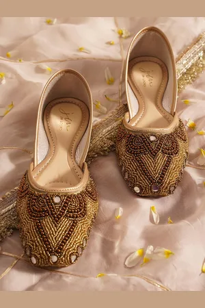 JM Looks Embellished Round Toe Flat Jutti with Comfortable Sole For Womens & Girls