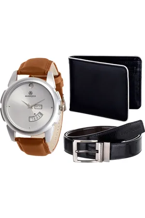 MARKQUES Men Brown & Black Leather Accessory Gift Set