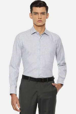 Louis Philippe Permapress Men Grey Opaque Striped Wrinkle Free Formal Shirt