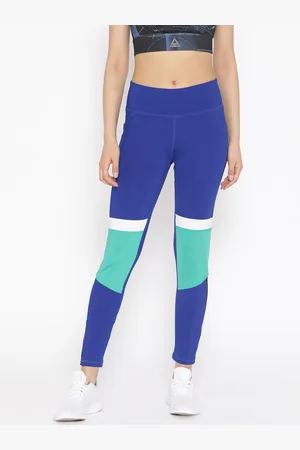Reebok Women Blue & Green Training Work Out Meet You There Paneled Tights
