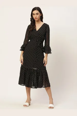 Chemistry Women Polka Dot Printed Bell Sleeve Midi Dress