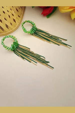 DIVASTRI Gold-Plated Contemporary Artificial Beads Tasselled Drop Earrings