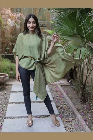 Exotic India Moss Assorted Vintage Pure Silk Drape Top