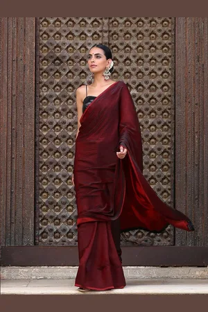 Swtantra Sequinned Rosewood Saree