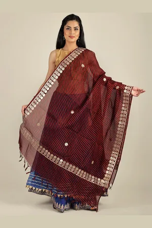 Exotic India Lava Falls Leheria Kota Doria Extra-Wide Jodhpuri Dupatta and Gota Border