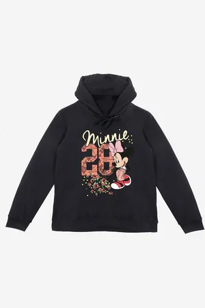 YK Girls Black Printed Hooded Cotton Blend Sweatshirt