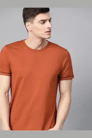 Roadster Men Rust Brown Solid Round Neck Pure Cotton T-shirt