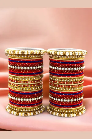 Leshya Set Of 70 Brass Plated Stone Studded & Beaded Bangles