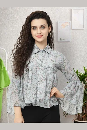 Moda Rapido Floral Print Mandarin Collar Top