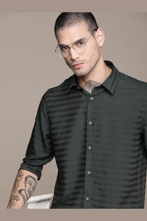 Calvin Klein Men Olive Green Smart Slim Fit Horizontal Striped Casual Shirt