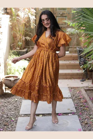 Exotic India Floral Printed Vintage Pure Silk Summer A-Line Dress