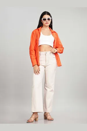 HERE&NOW Women Relaxed Fit Spread Collar Solid Cotton Casual Shirt