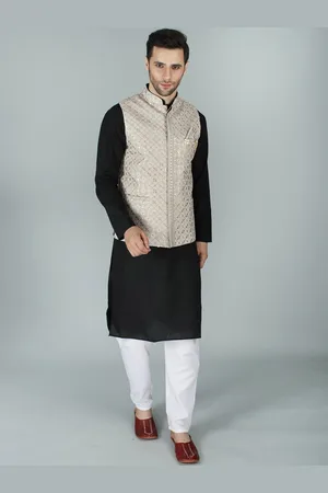 Exotic India Silver Cloud Kamdani Chikankari Ethnic Georgette Nehru Jacket Waist Coat
