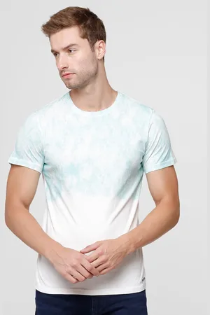 WROGN Men Turquoise Blue & White Colourblocked Cotton Slim Fit T-shirt