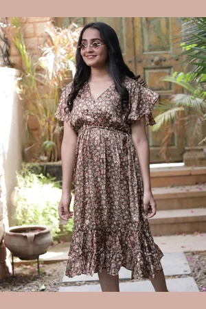 Exotic India Assorted Vintage Pure Silk Thai Curry Summer Dress